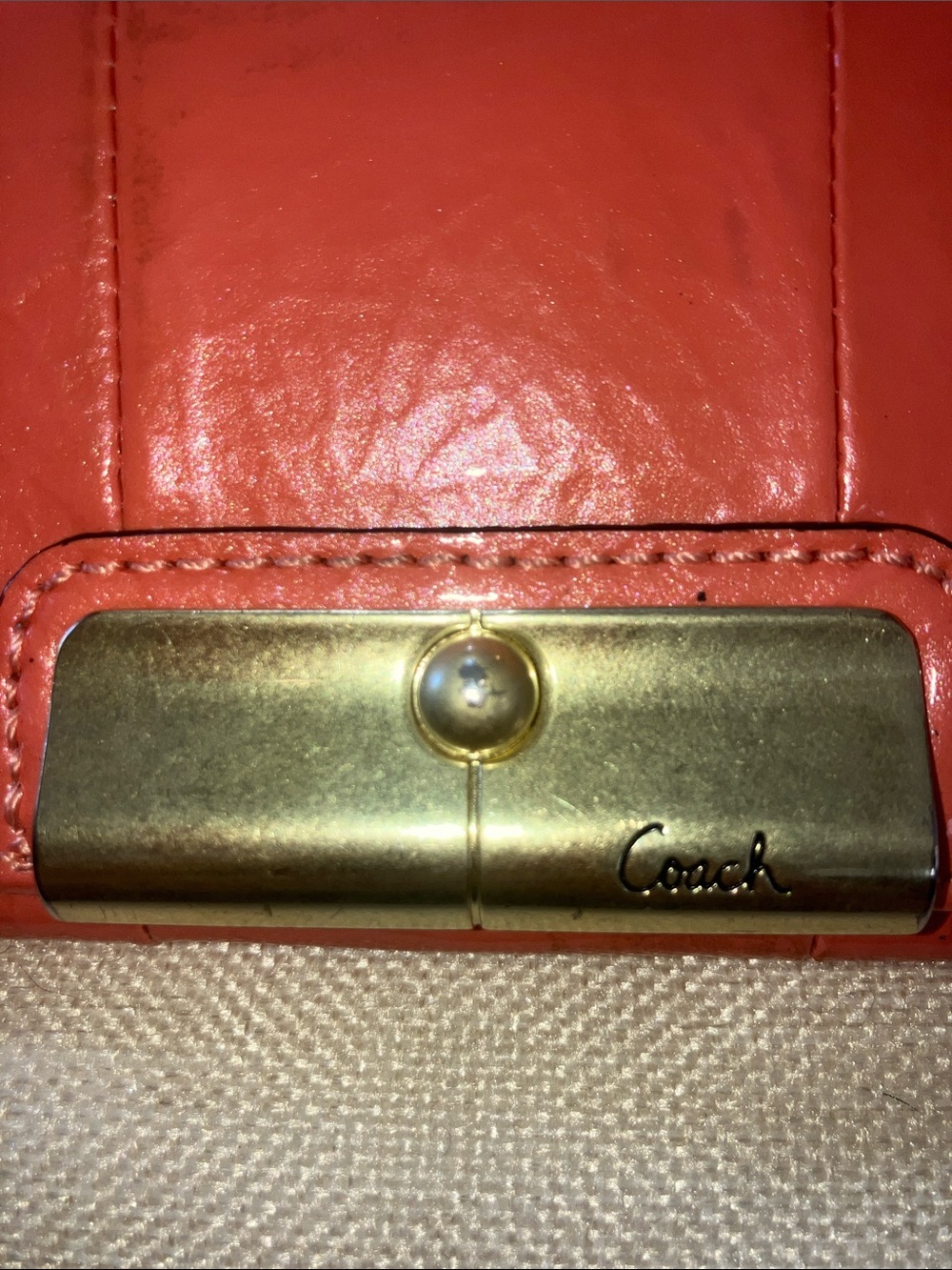 Coach Coral Leather Clutch Wallet with Gold Hardware - Picture 2 of 13